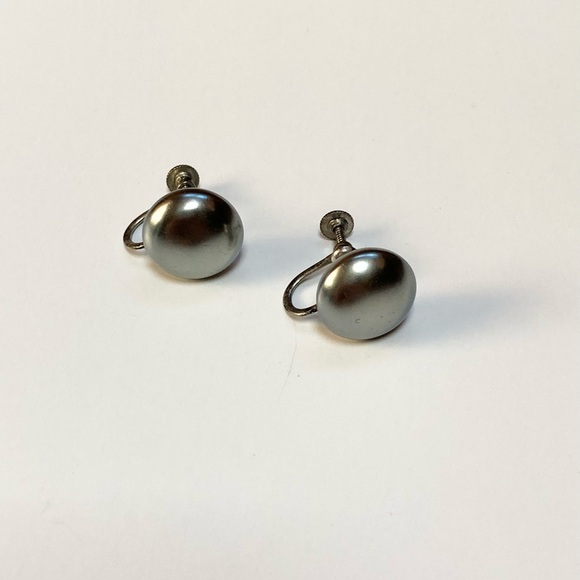 Vintage Sterling Faux Pearl Screw Back Earrings - Picture 3 of 10
